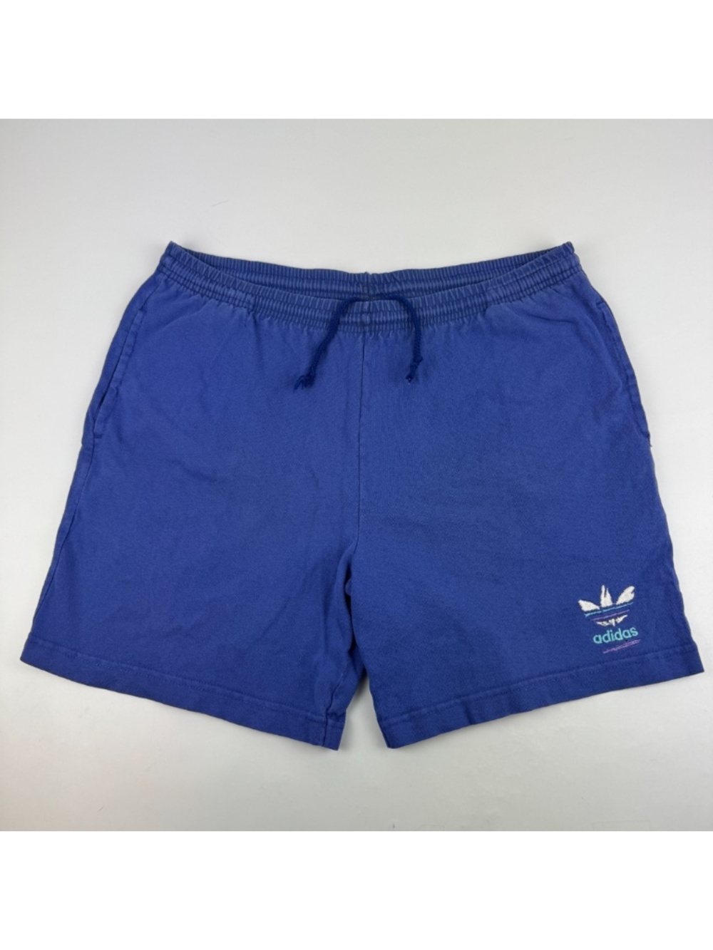 Vintage 80s Adidas Mens Size M Cotton Shorts Blue Made in USA *Read